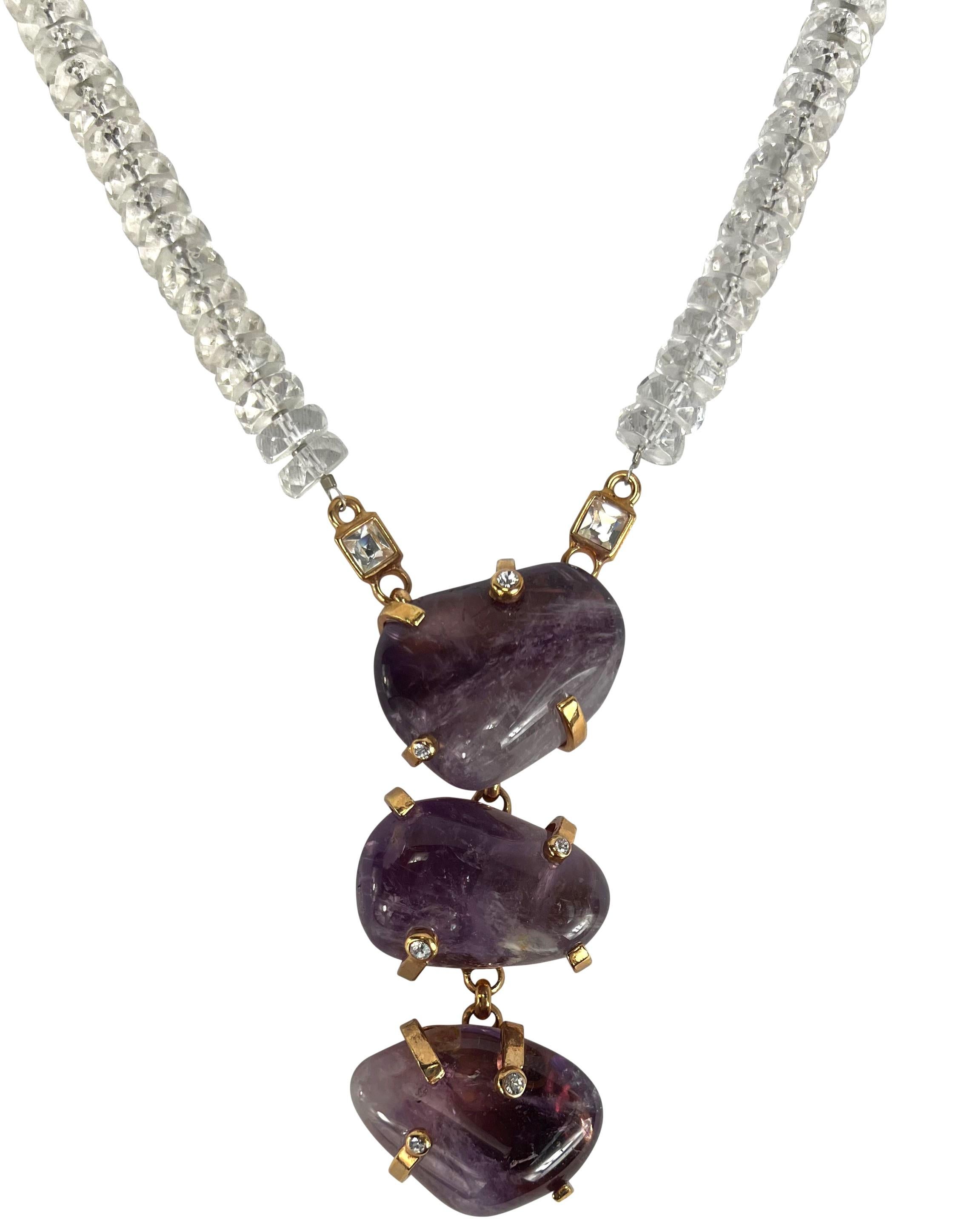 Femenino o masculino F/W 2000 Atelier Versace Alta Costura Collar con gota de cristal de amatista y estrás en venta