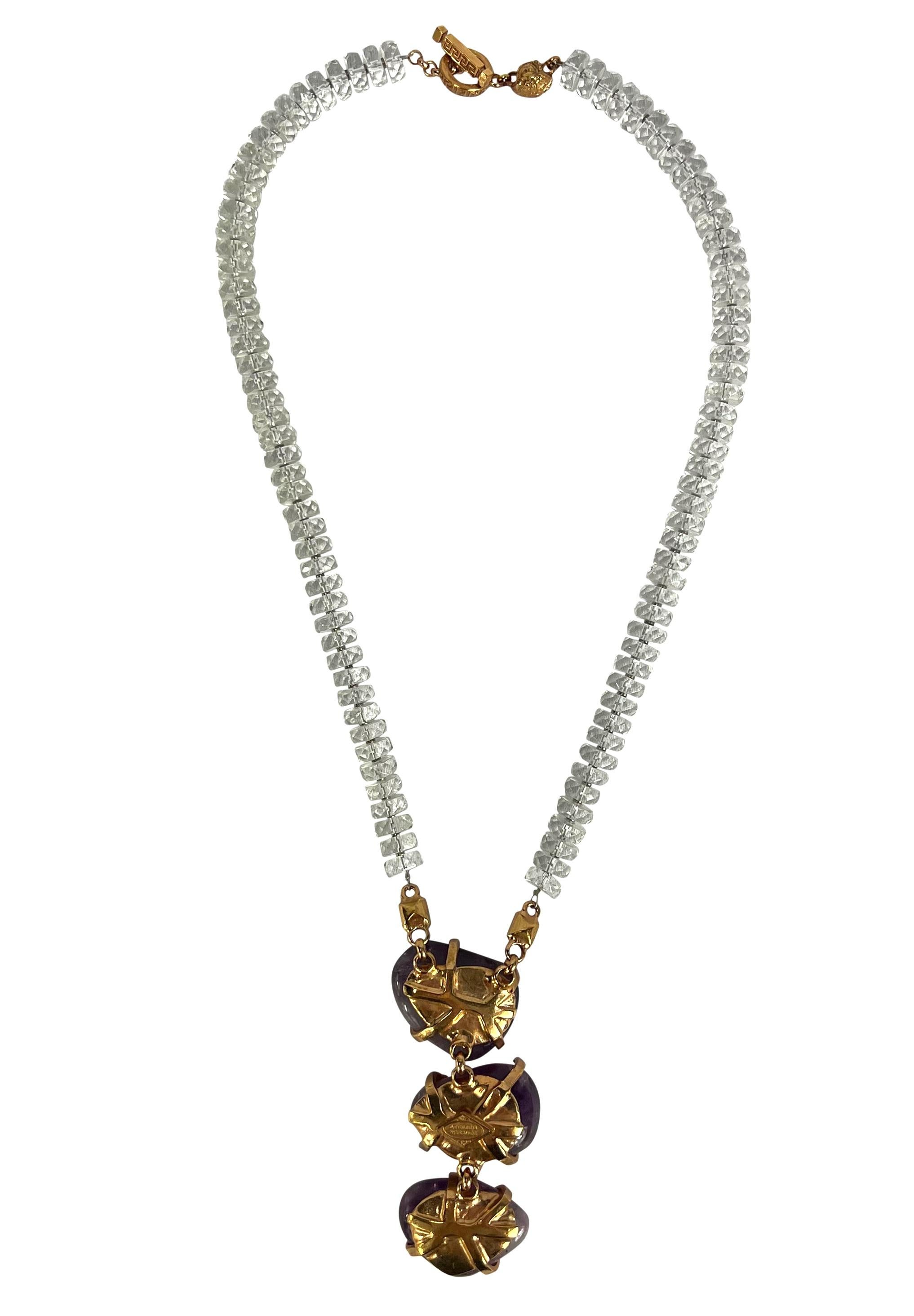 F/W 2000 Atelier Versace Haute Couture Amethyst Crystal Rhinestone Drop Necklace In Excellent Condition For Sale In West Hollywood, CA