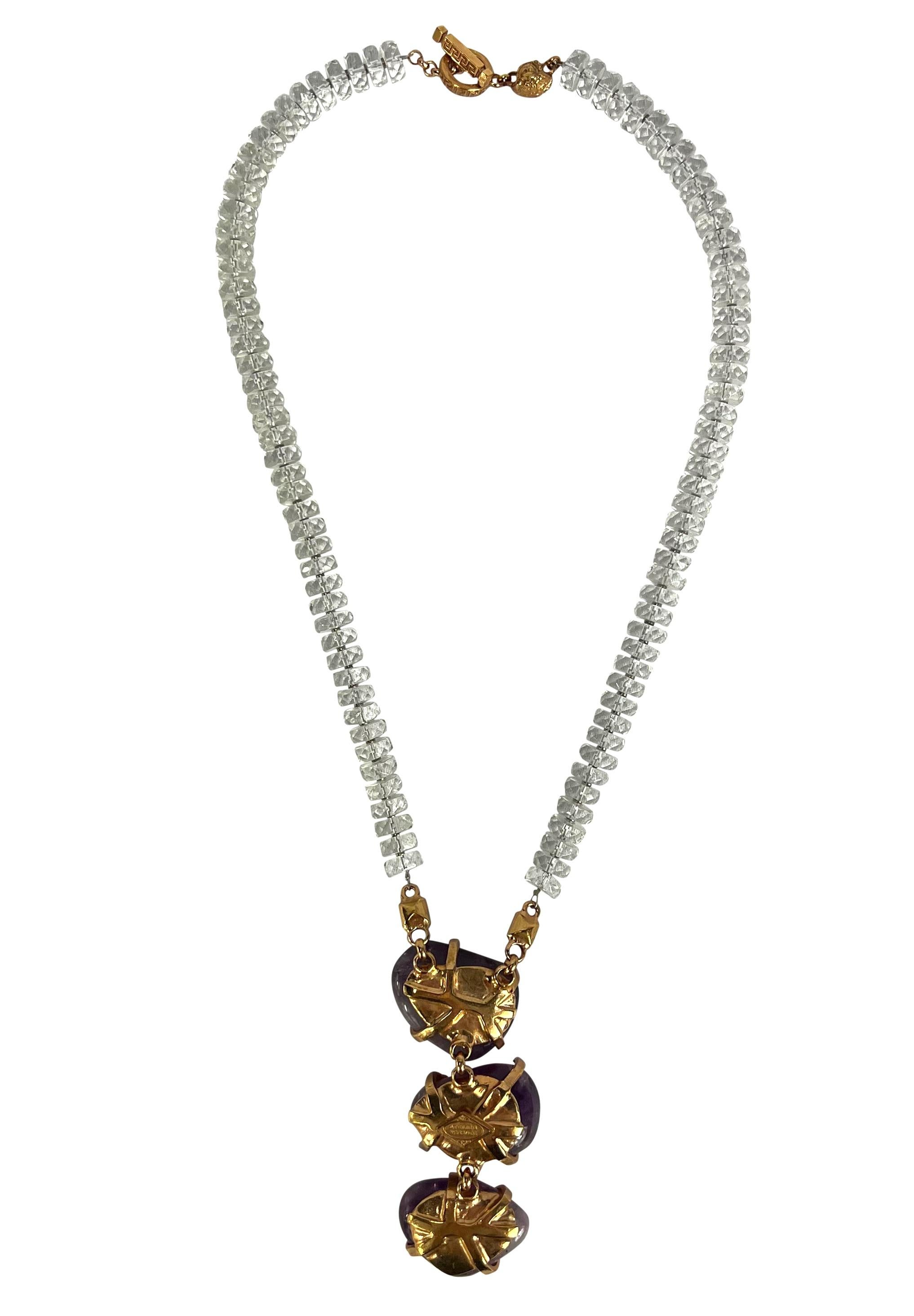 F/W 2000 Atelier Versace Alta Costura Collar con gota de cristal de amatista y estrás en venta 2