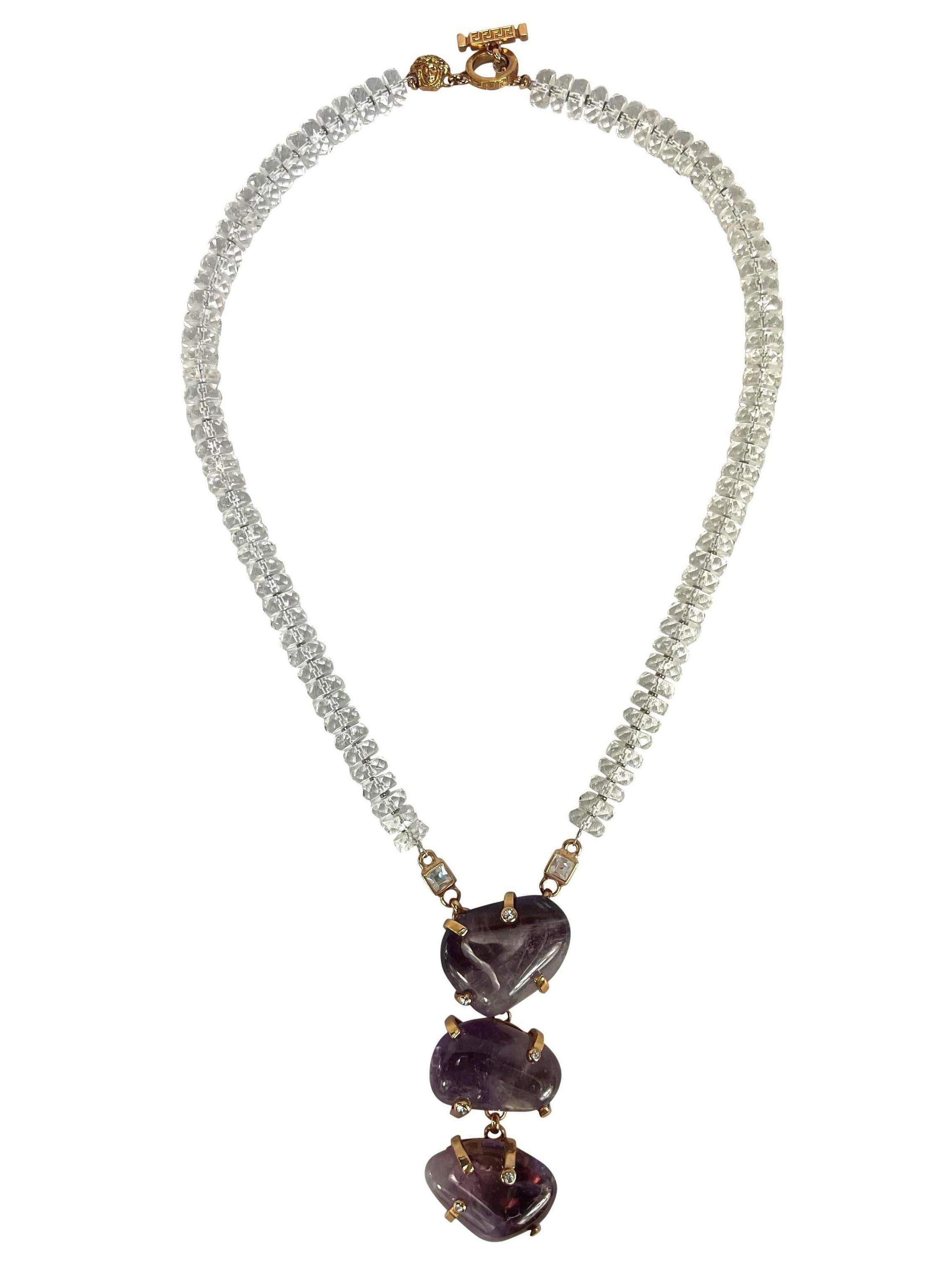 Women's or Men's F/W 2000 Atelier Versace Haute Couture Amethyst Crystal Rhinestone Drop Necklace For Sale