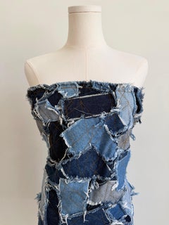 F/W 2000 Blue Patchwork Denim Strapless Dress