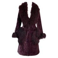 F/W 2000 Christian Dior by John Galliano Burgundy Curly Lamb Velvet Coat Jacket