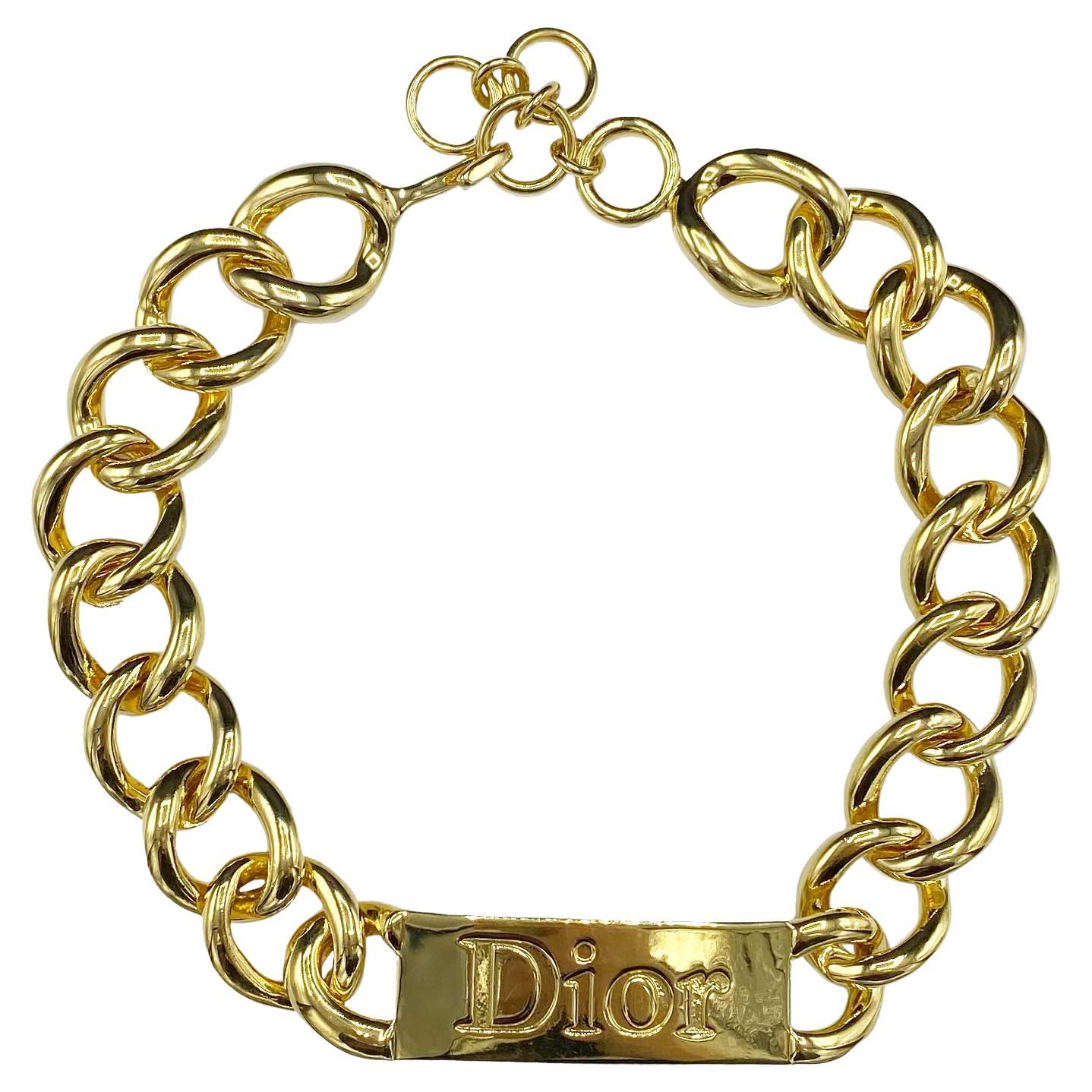 F/W 2000 Christian Dior by John Galliano Oversized Logo ID Choker Necklace For Sale