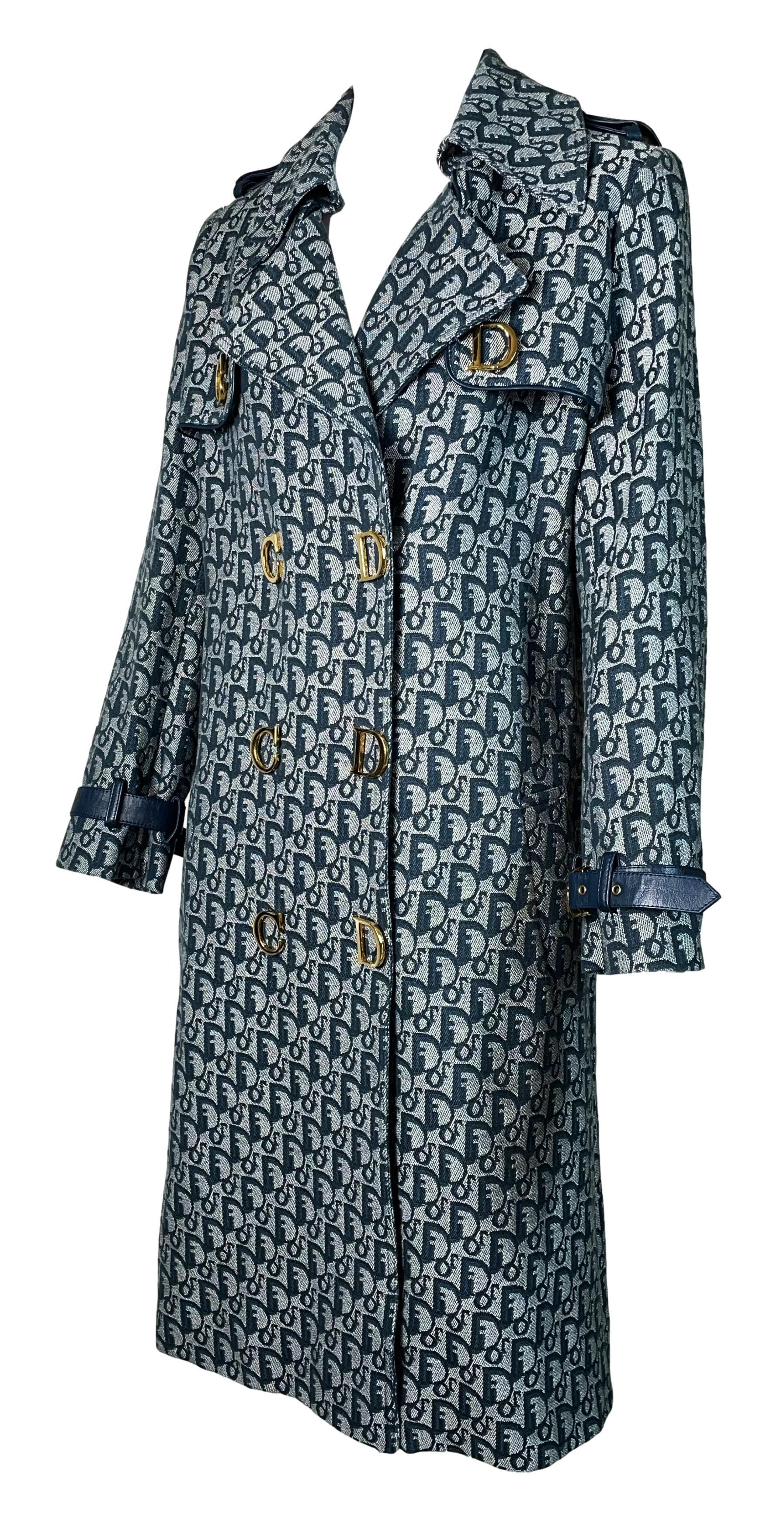 F/W 2000 Christian Dior by John Galliano Runway Blue Logo Trench Coat Jacket In Good Condition In Yukon, OK