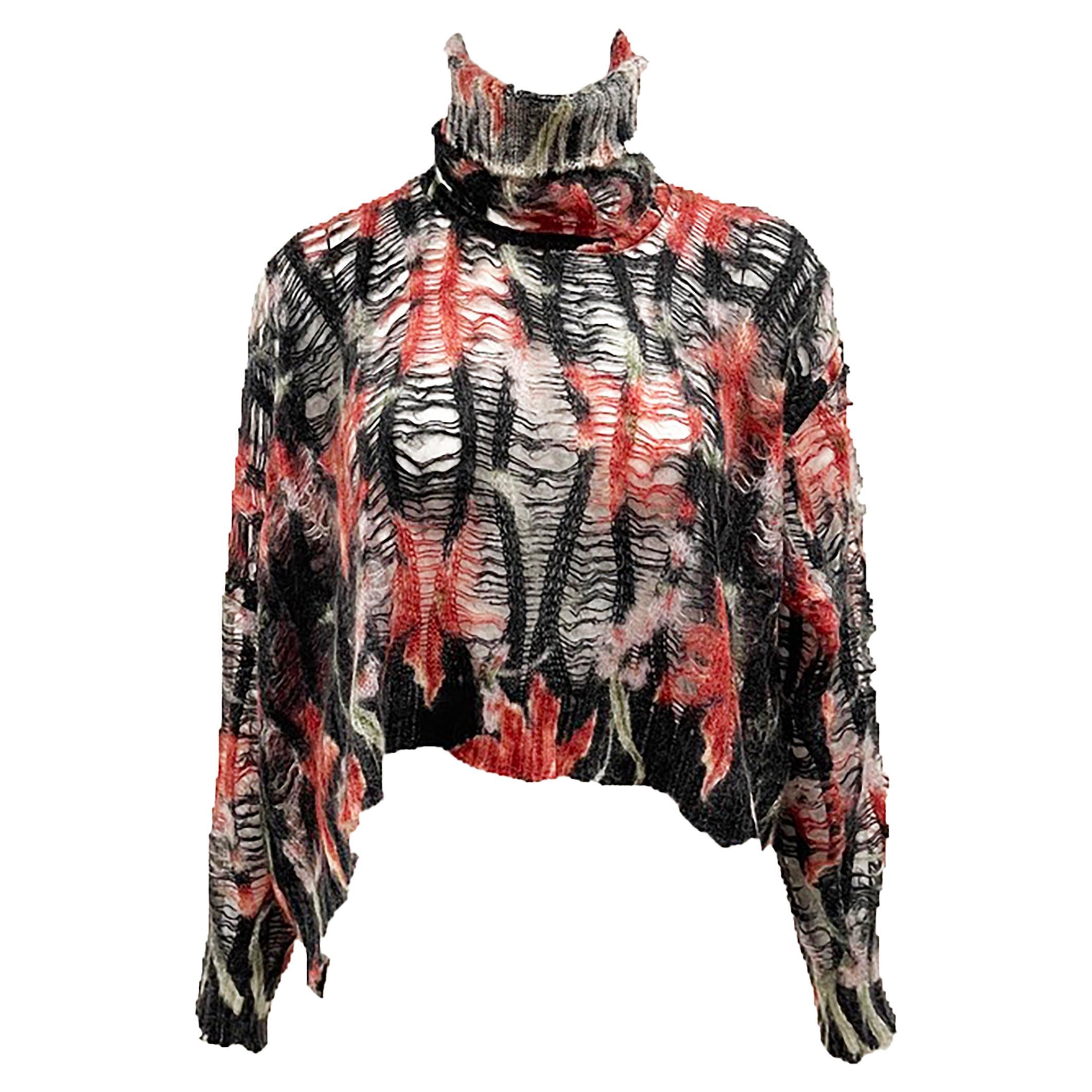 F/W 2000 Christian Dior  by John Galliano Slashed Floral Cropped Sweater 