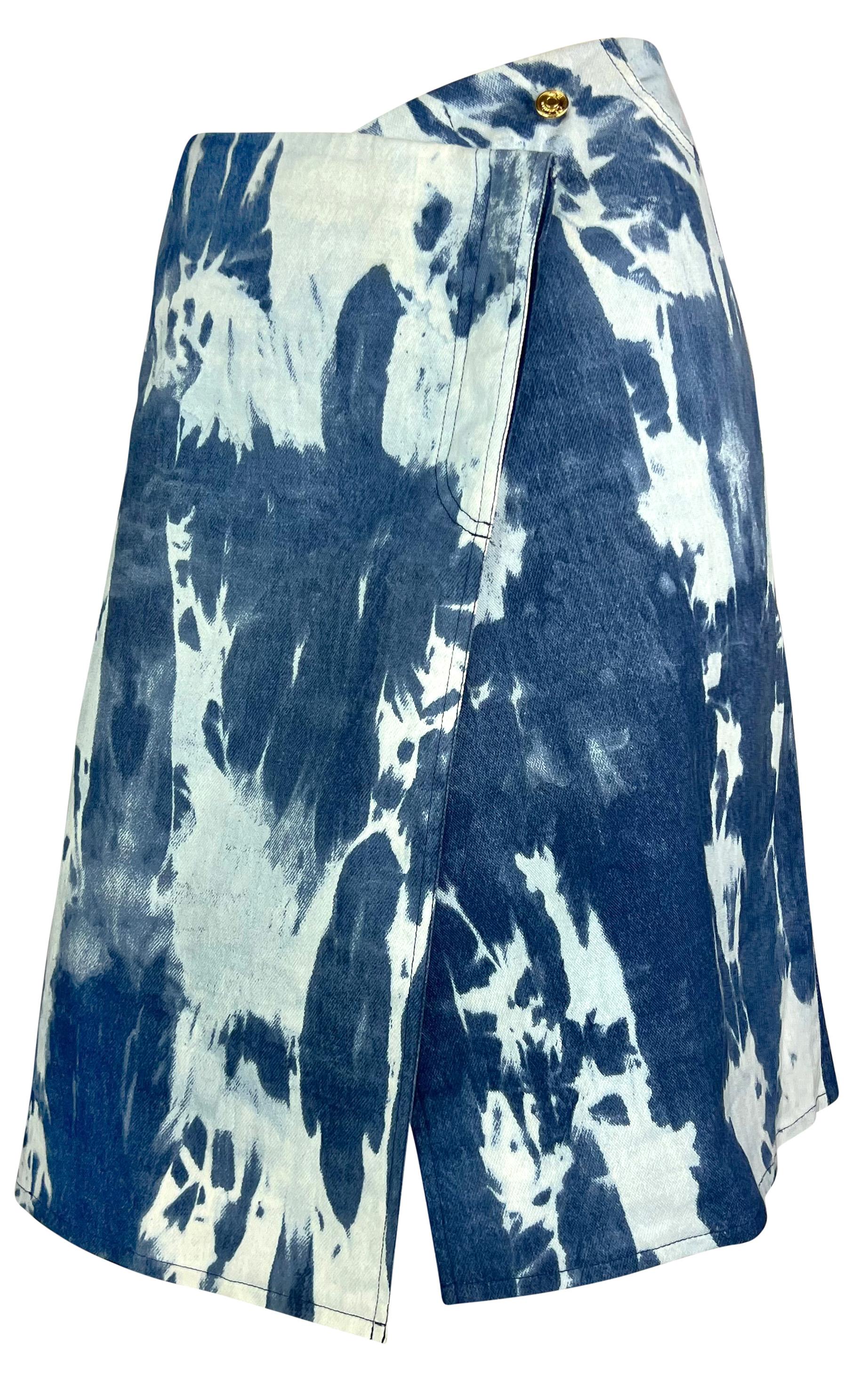 F/W 2000 Christian Dior by John Galliano Tie-Dye Blue Denim Asymmetric Skirt In Excellent Condition For Sale In West Hollywood, CA
