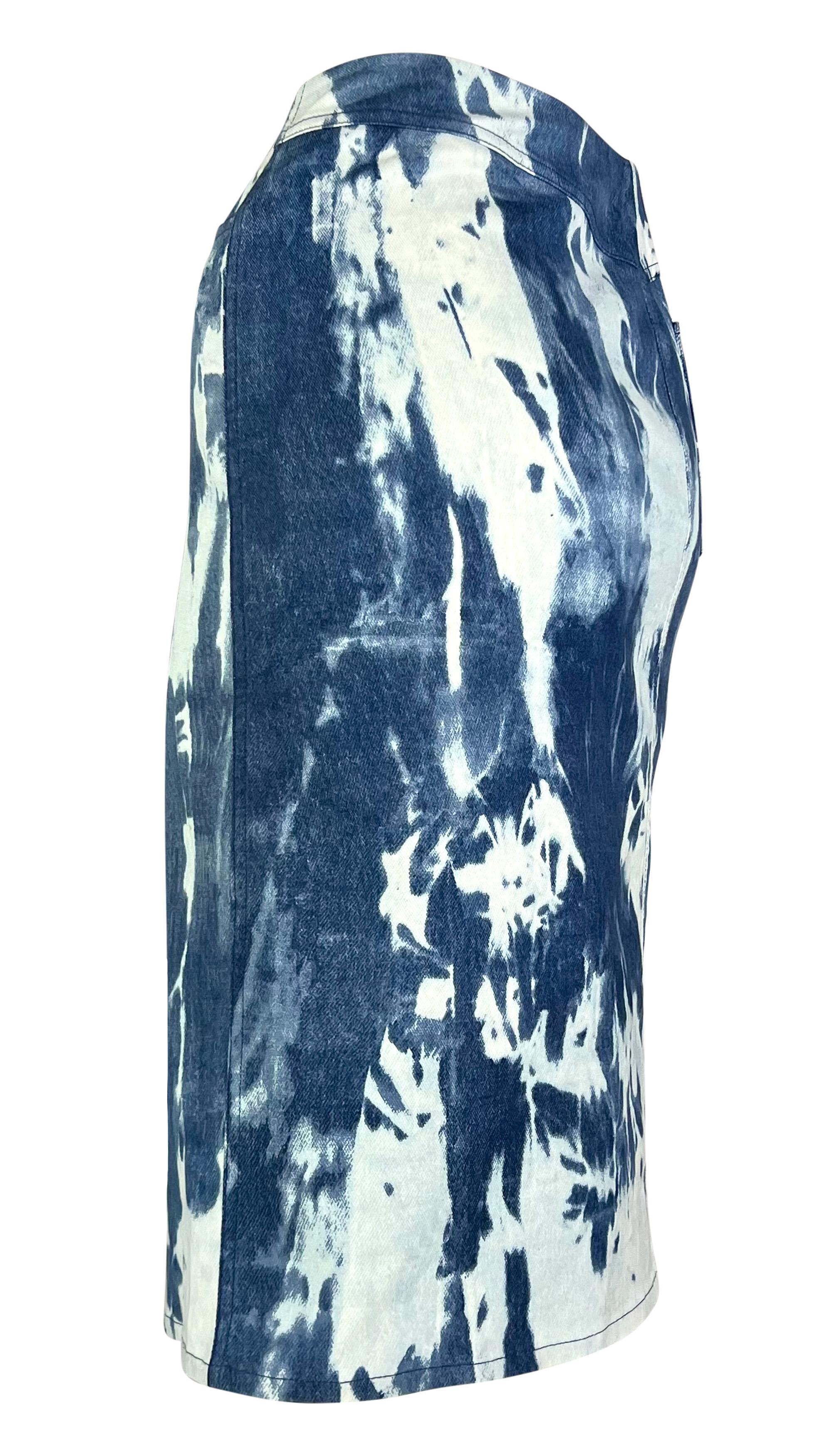 F/W 2000 Christian Dior by John Galliano Tie-Dye Blue Denim Asymmetric Skirt For Sale 1