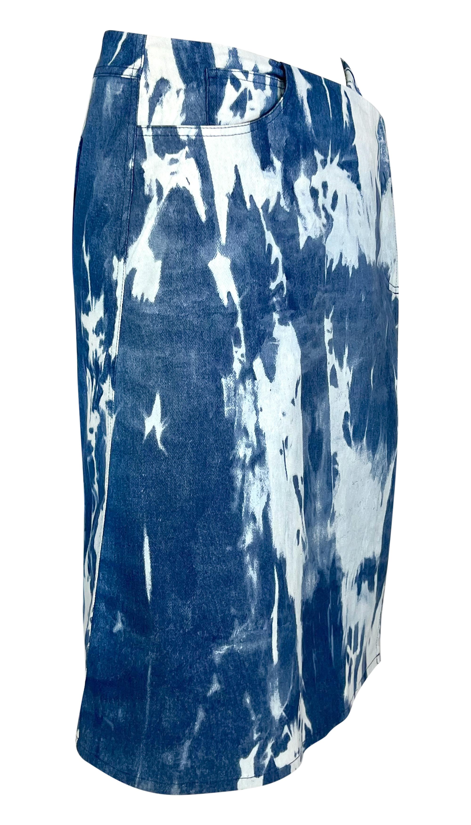 F/W 2000 Christian Dior by John Galliano Tie-Dye Blue Denim Asymmetric Skirt For Sale 3