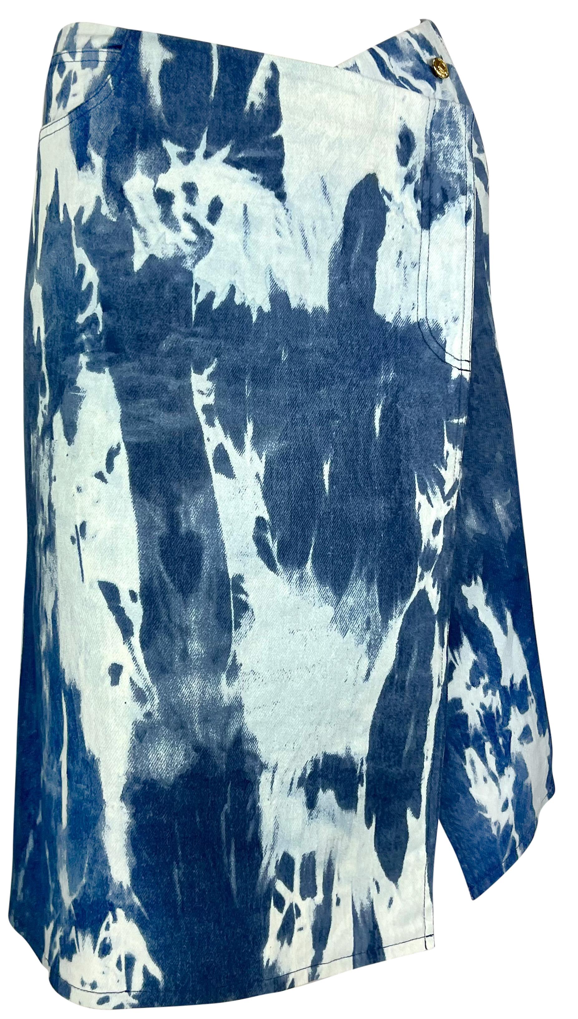 F/W 2000 Christian Dior by John Galliano Tie-Dye Blue Denim Asymmetric Skirt For Sale 4