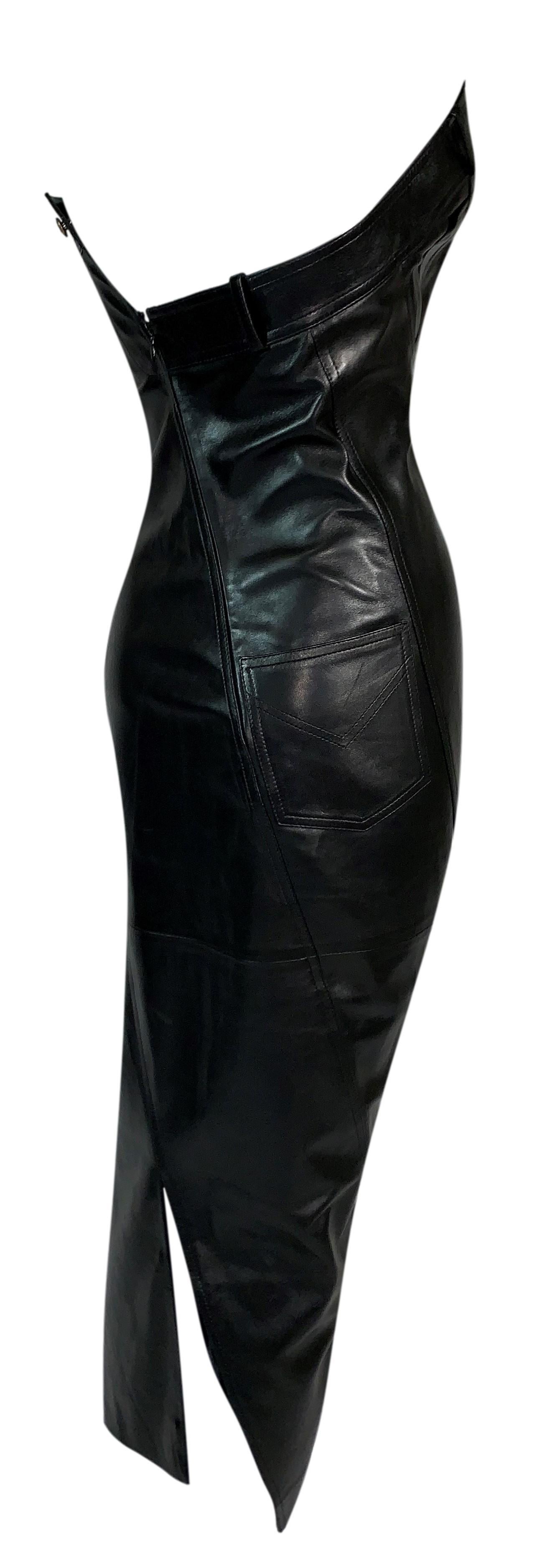 F/W 2000 Christian Dior John Galliano Black Leather Strapless Bodycon Maxi Dress In Good Condition In Yukon, OK