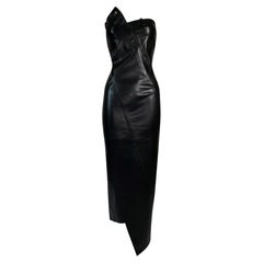 F/W 2000 Christian Dior John Galliano Black Leather Strapless Bodycon Maxi Dress