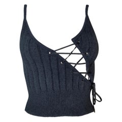 F/W 2000 Christian Dior John Galliano Blue Plunging Tie-Up Crop Top at  1stDibs