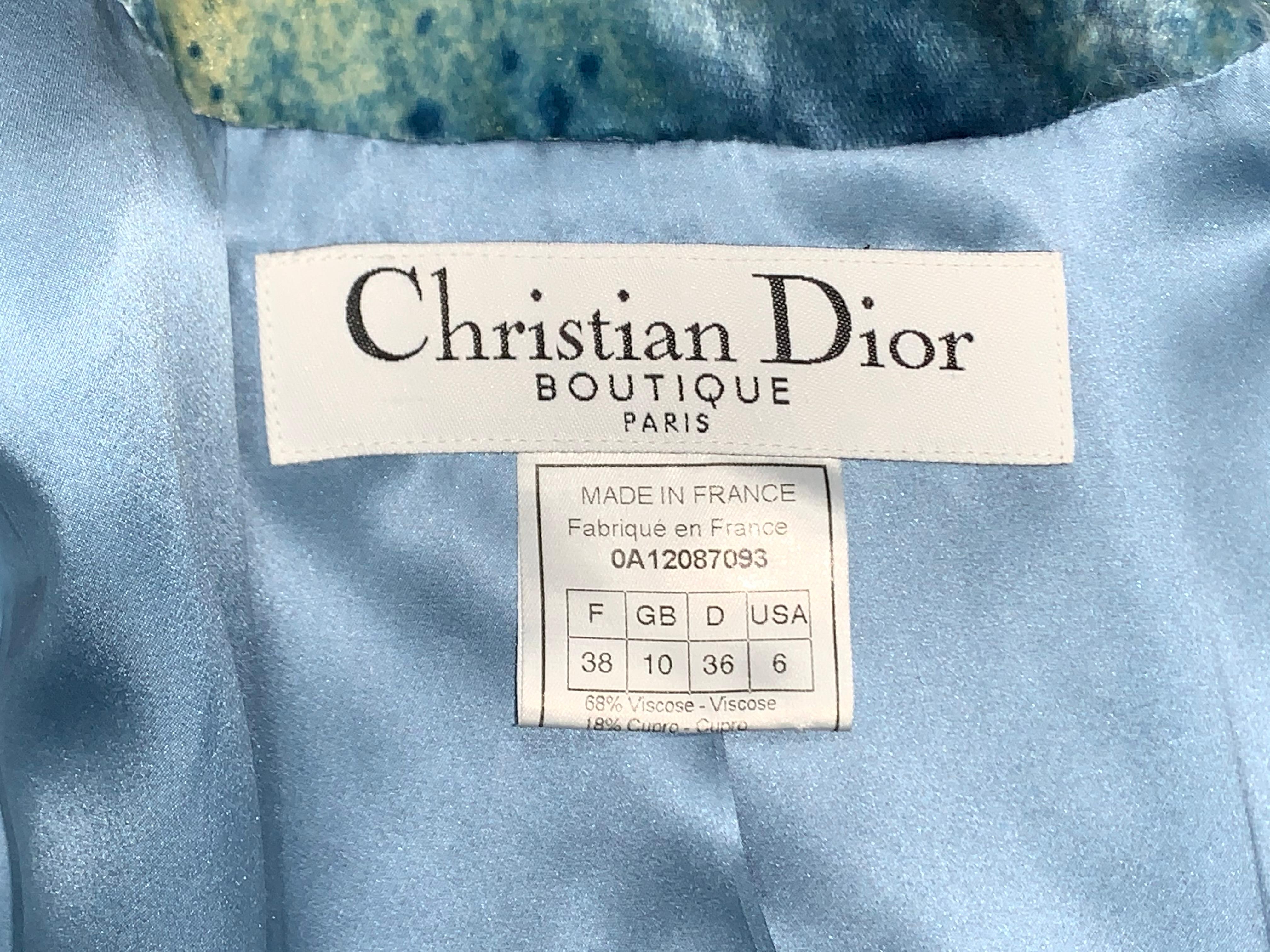 F/W 2000 Christian Dior John Galliano Blue Tie Dye Velvet Mongolian Lamb Jacket 3