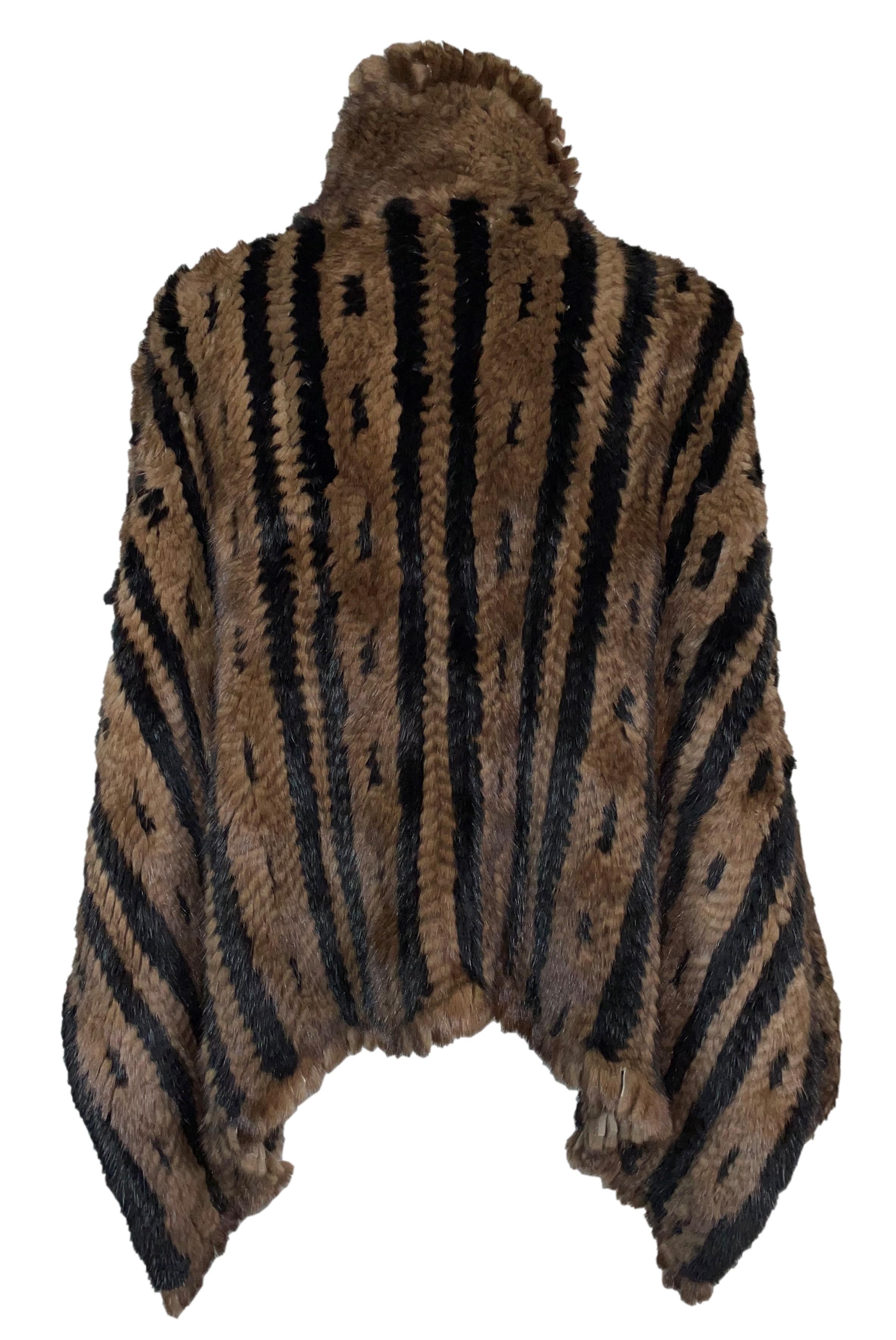 F/W 2000 Christian Dior John Galliano Brown & Black Mink Fur Poncho Sweater In Excellent Condition In Yukon, OK