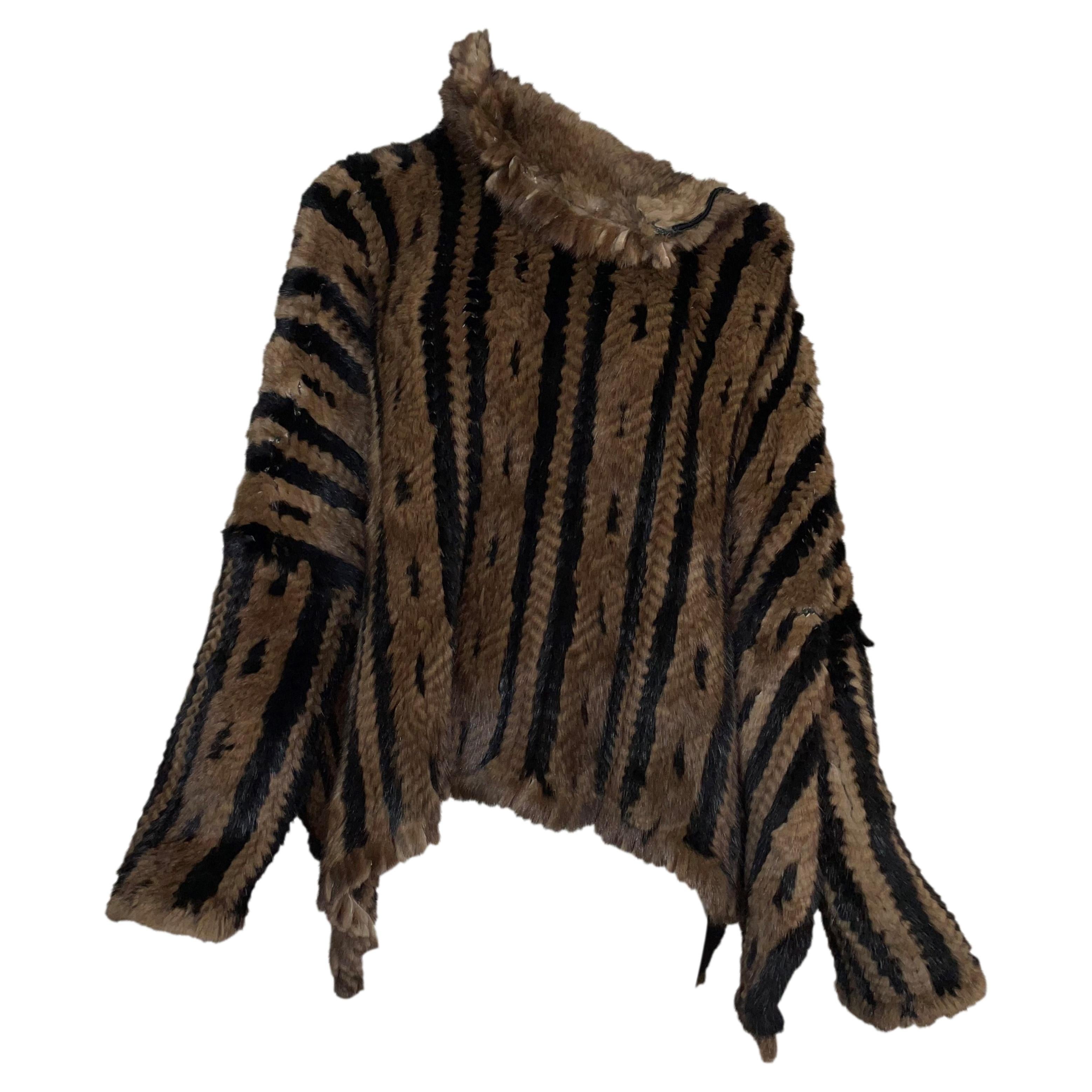 F/W 2000 Christian Dior John Galliano Brown & Black Mink Fur Poncho Sweater