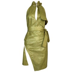 F/W 2000 Christian Dior John Galliano Laufsteg Grünes hochgeschlitztes Lederminikleid
