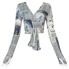 F/W 2000 Christian Dior John Galliano Runway News Print Cropped Top Sweater