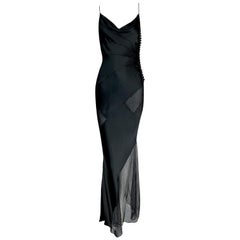 F/W 2000 Christian Dior John Galliano Sheer Black Lace Panels Gown Dress