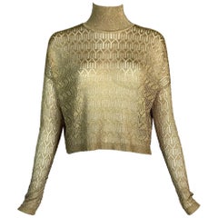 Vintage F/W 2000 Christian Dior John Galliano Sheer Gold Knit Cropped Sweater Top