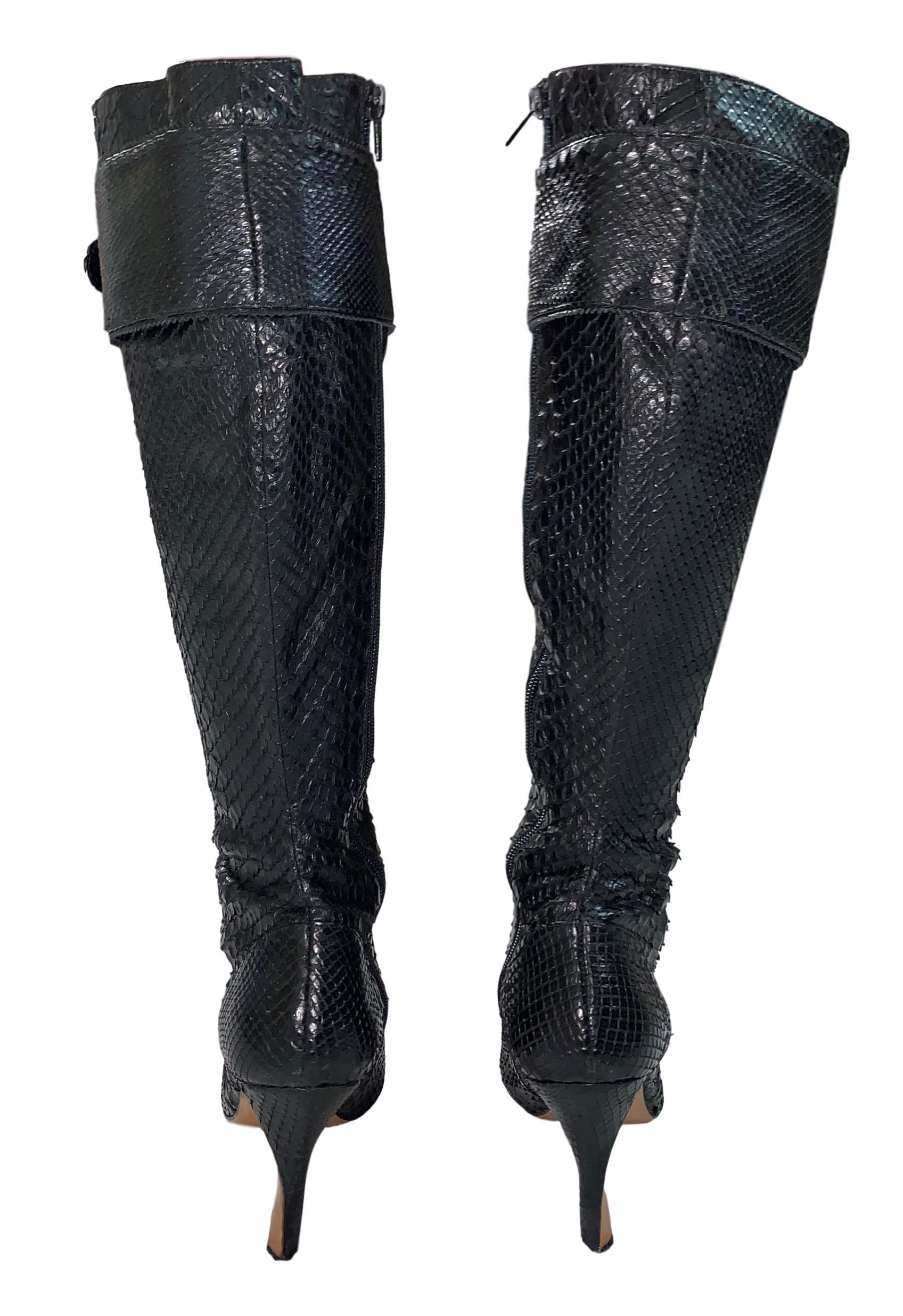 F/W 2000 Christian Dior Runway Black Snakeskin Logo Stiletto Boots 40 In Good Condition In Yukon, OK