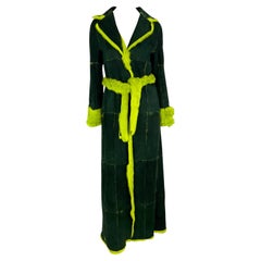 F/W 2000 Dolce & Gabbana Acid Green Genuine Fur Pelt Suede Belted Trench Coat