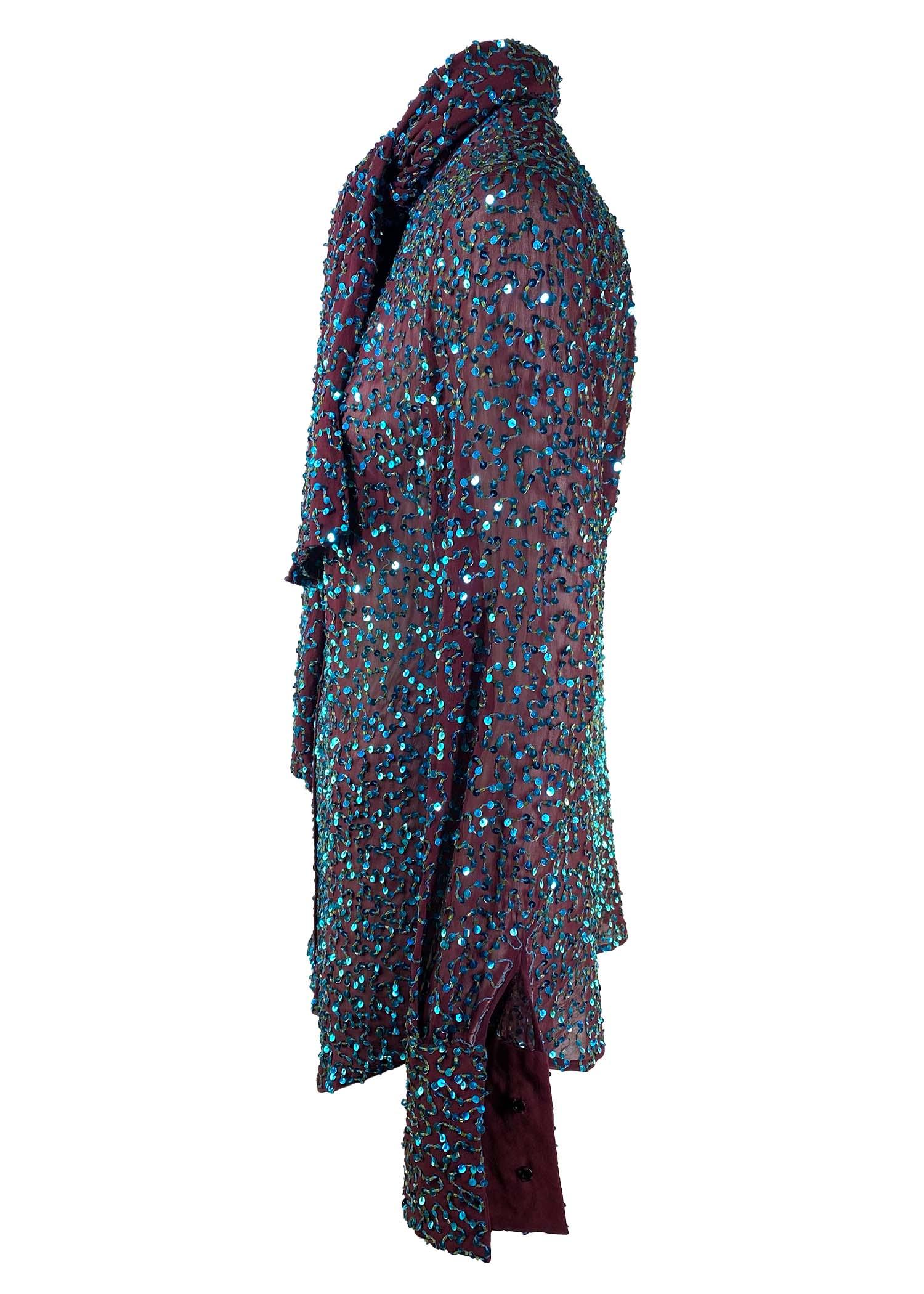 Chemisier Dolce & Gabbana bleu à sequins et nœud lavallière transparente marron, A/H 2000 Pour femmes en vente