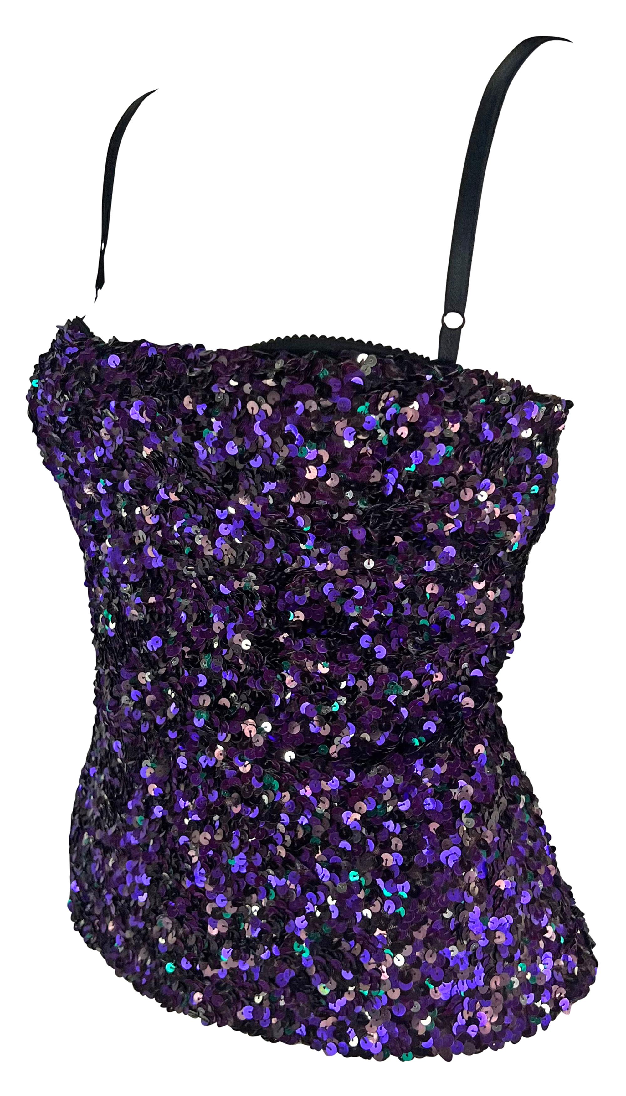 F/W 2000 Dolce & Gabbana Purple Sequin Bodycon Bustier Bra Tube Top  In Excellent Condition For Sale In West Hollywood, CA