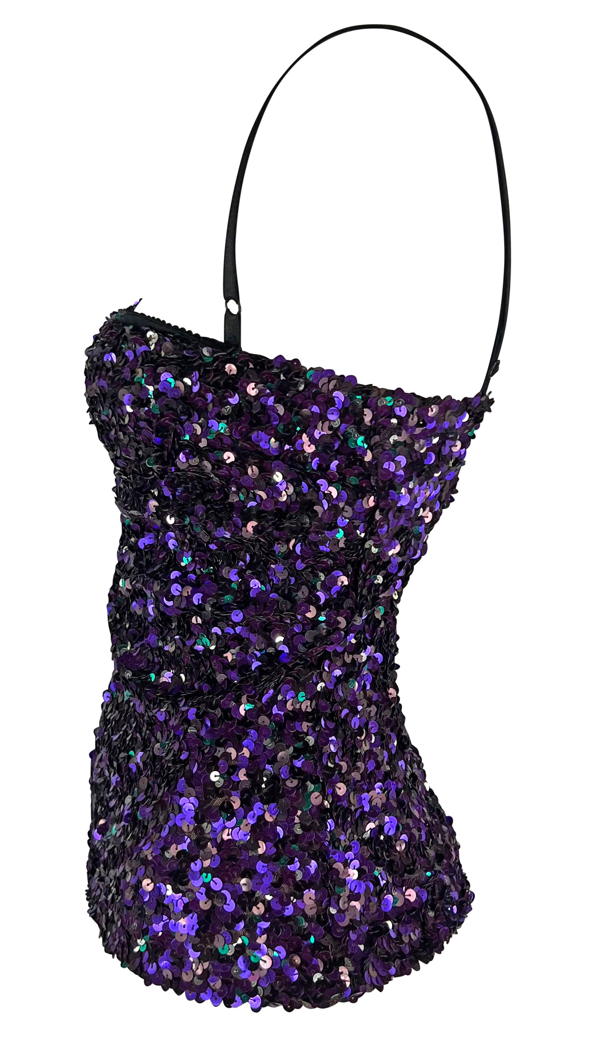 Women's F/W 2000 Dolce & Gabbana Purple Sequin Bodycon Bustier Bra Tube Top  For Sale