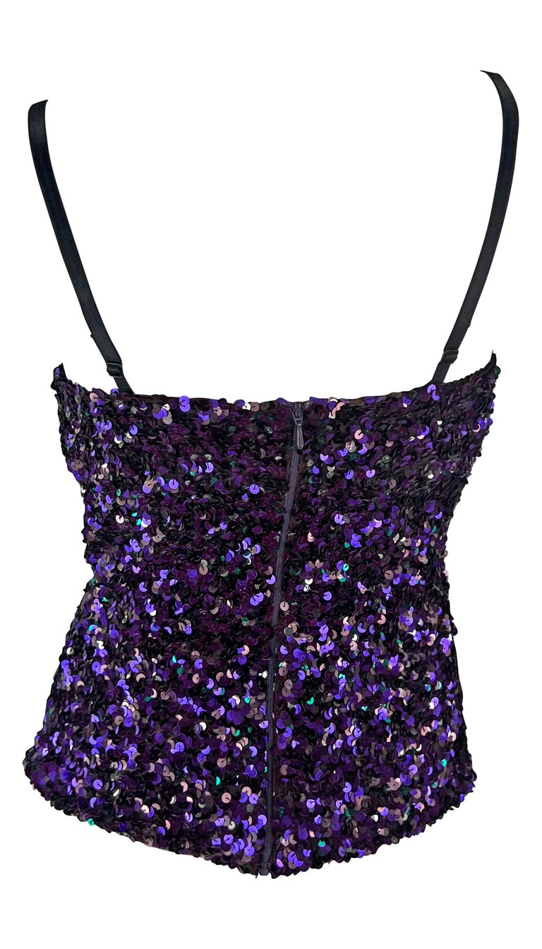 F/W 2000 Dolce and Gabbana Purple Sequin Bodycon Bustier Bra Tube Top For  Sale at 1stDibs