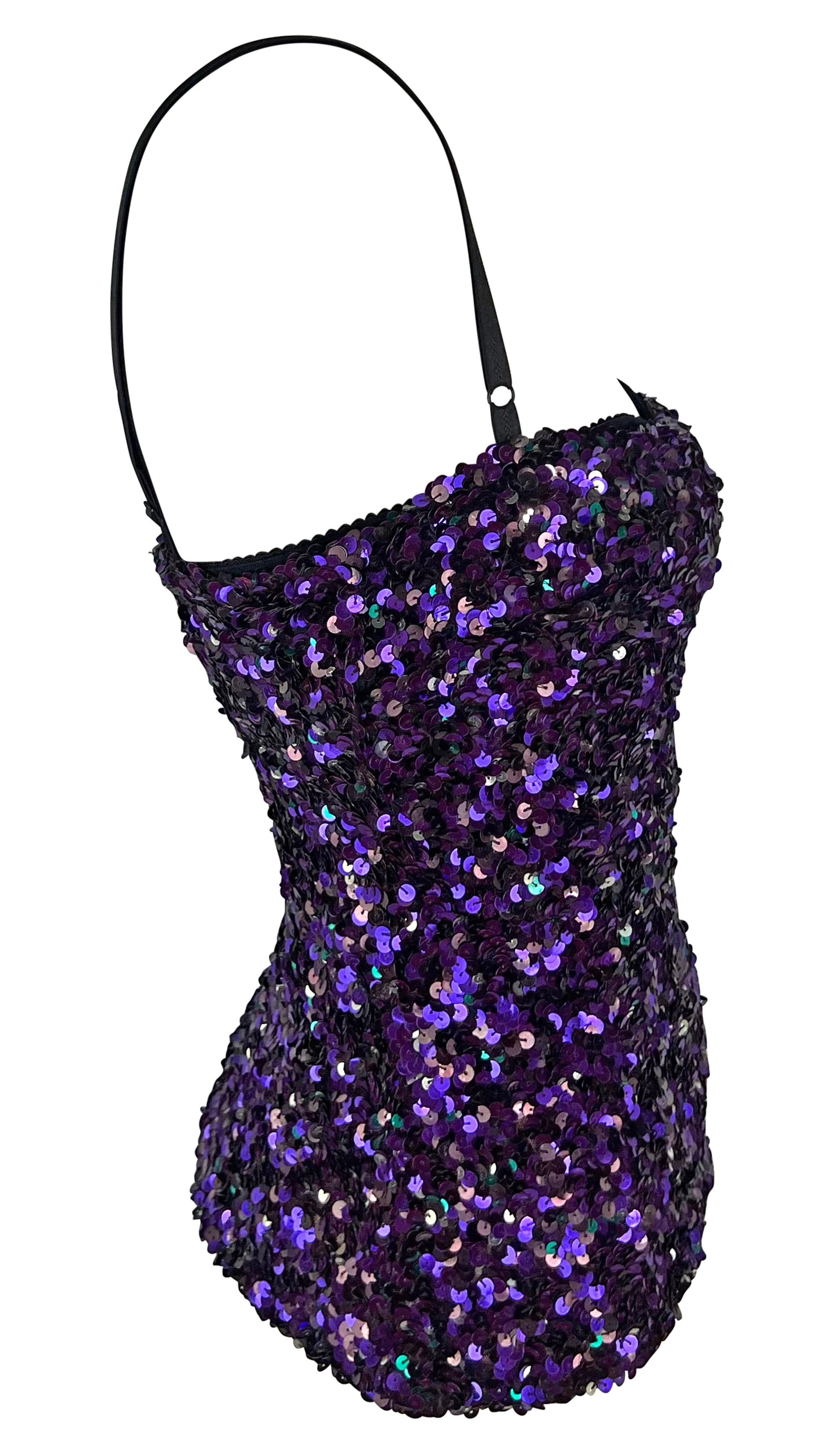 F/W 2000 Dolce & Gabbana Purple Sequin Bodycon Bustier Bra Tube Top  For Sale 3