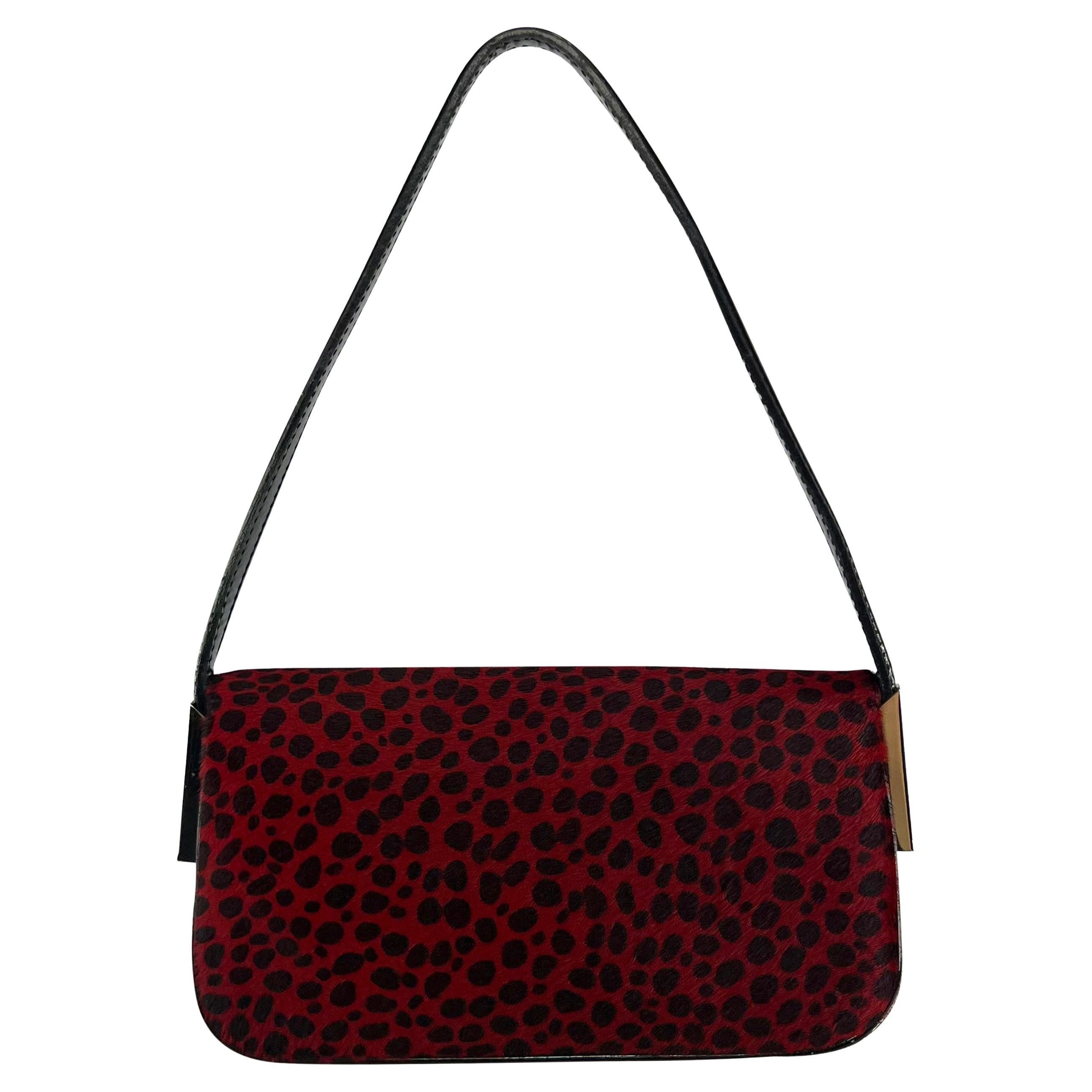 Women's F/W 2000 Dolce & Gabbana Red Pony Hair Cheetah Print Flap Shoulder Bag For Sale