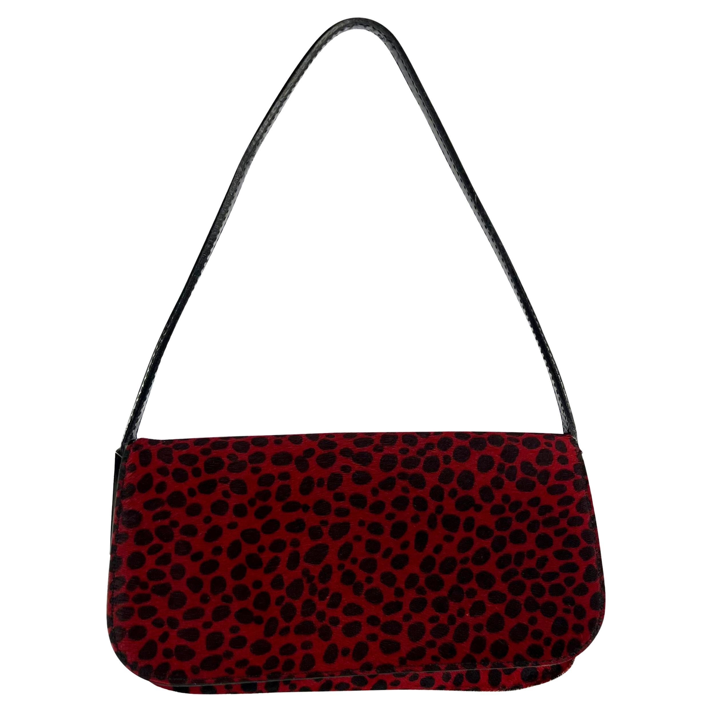 F/W 2000 Dolce & Gabbana Red Pony Hair Cheetah Print Flap Shoulder Bag For Sale