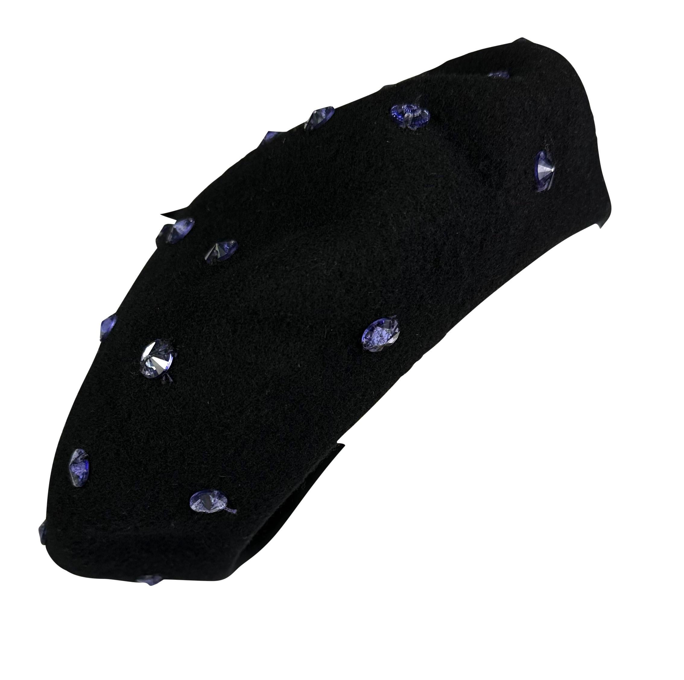 F/W 2000 Dolce & Gabbana Runway Ad Purple Rhinestone Black Beret Hat For Sale 6