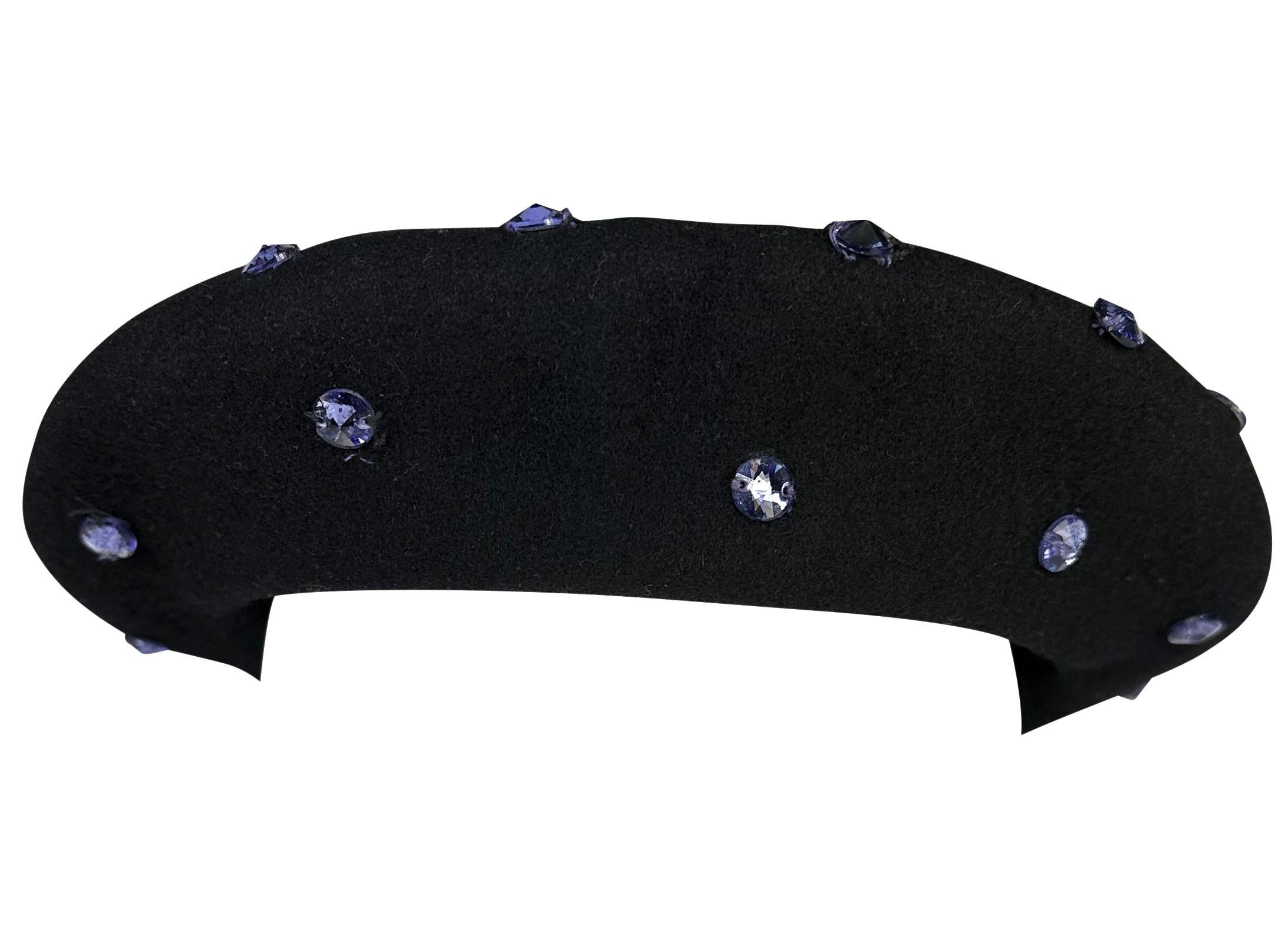 F/W 2000 Dolce & Gabbana Runway Ad Purple Rhinestone Black Beret Hat For Sale 7