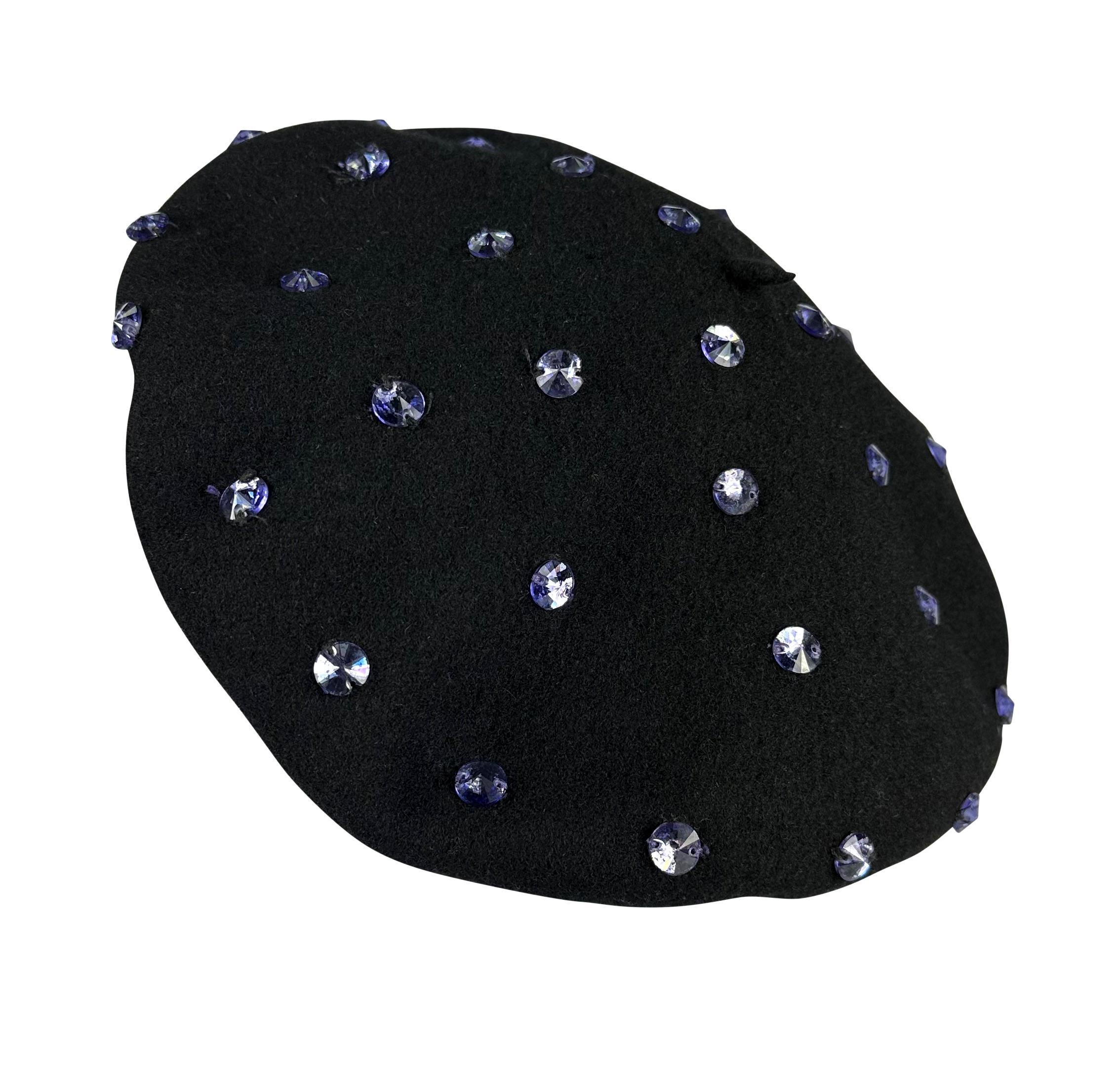 F/W 2000 Dolce & Gabbana Runway Ad Purple Rhinestone Black Beret Hat In Good Condition For Sale In West Hollywood, CA