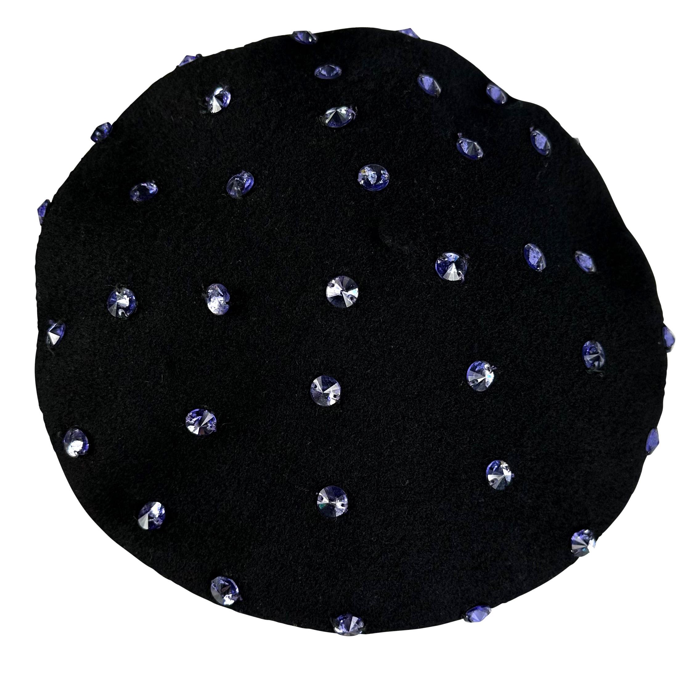 F/W 2000 Dolce & Gabbana Runway Ad Purple Rhinestone Black Beret Hat For Sale 3