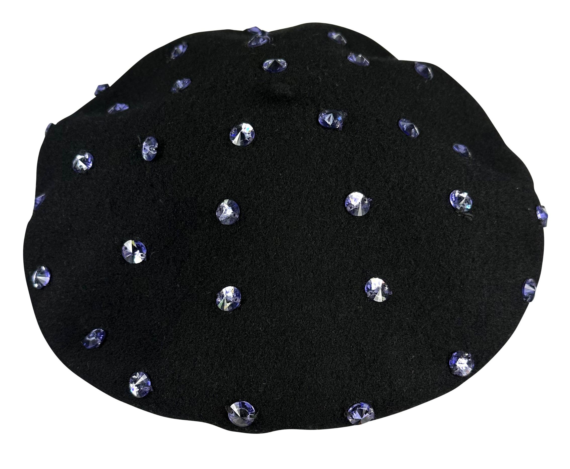 F/W 2000 Dolce & Gabbana Runway Ad Purple Rhinestone Black Beret Hat For Sale 4