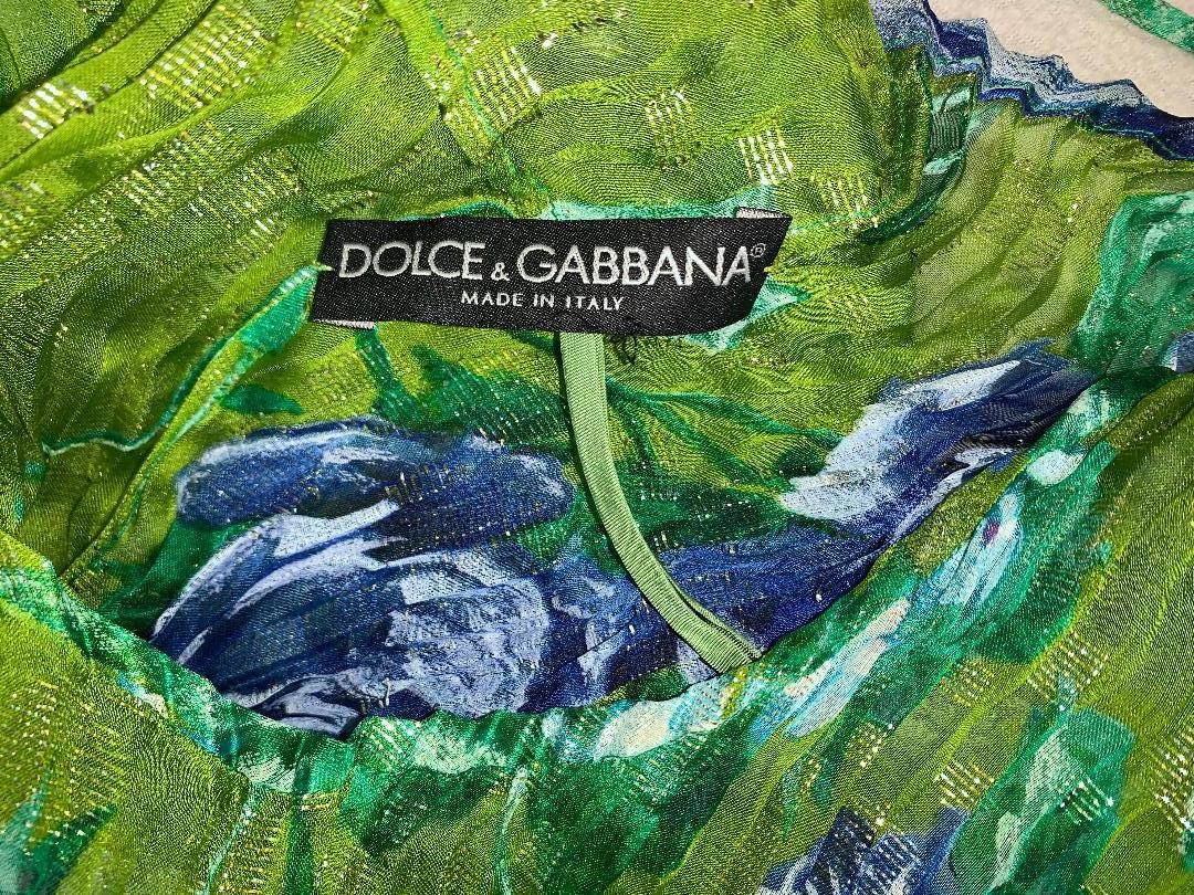 F/W 2000 Dolce & Gabbana Sheer Green Floral Pleated Bodycon Dress In Excellent Condition In Yukon, OK