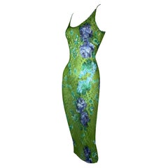 F/W 2000 Dolce & Gabbana Sheer Green Floral Pleated Bodycon Dress