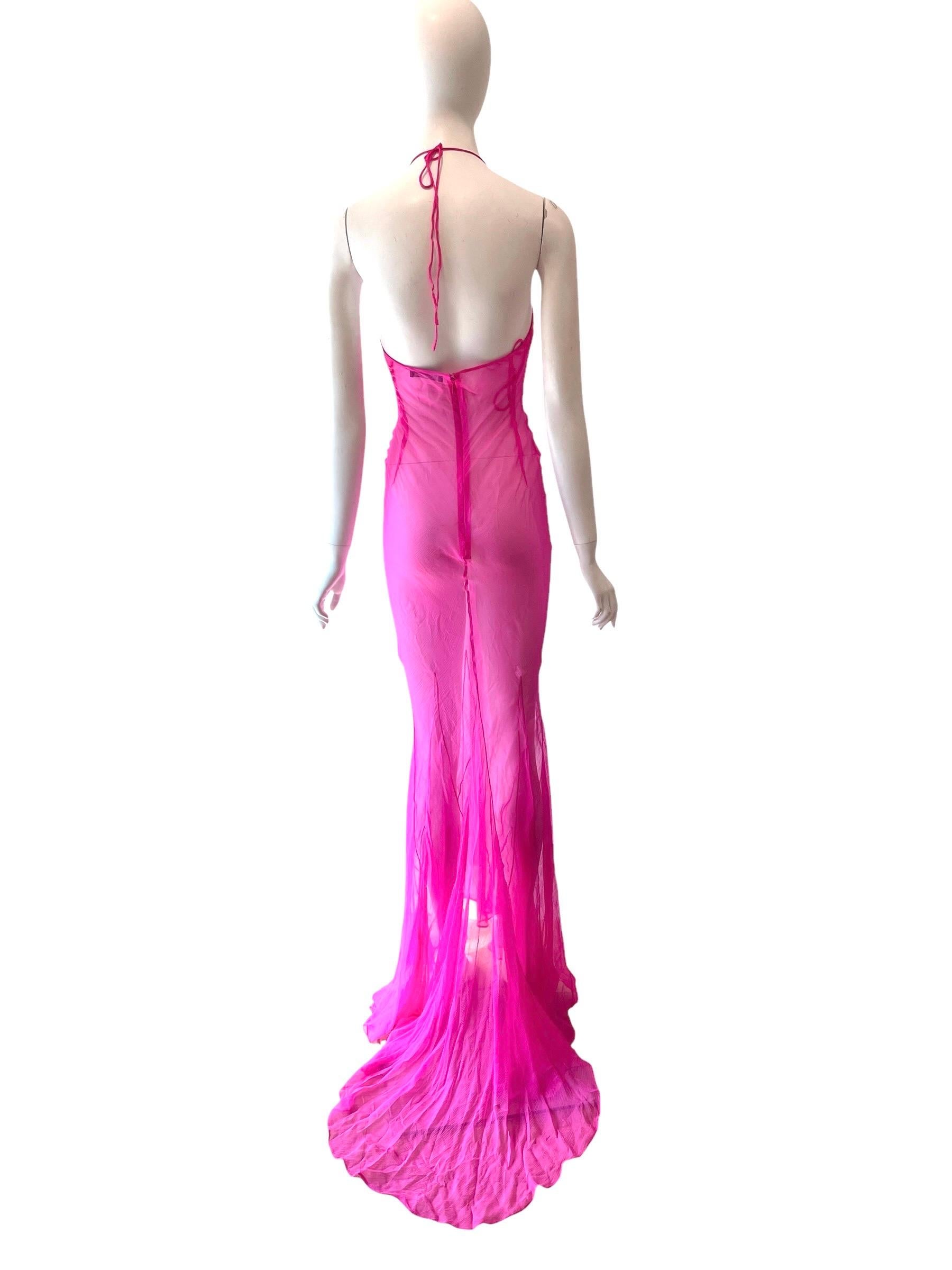 F/W 2000 DOLCE & GABBANA vestido transparente rosa fuerte Rosa en venta