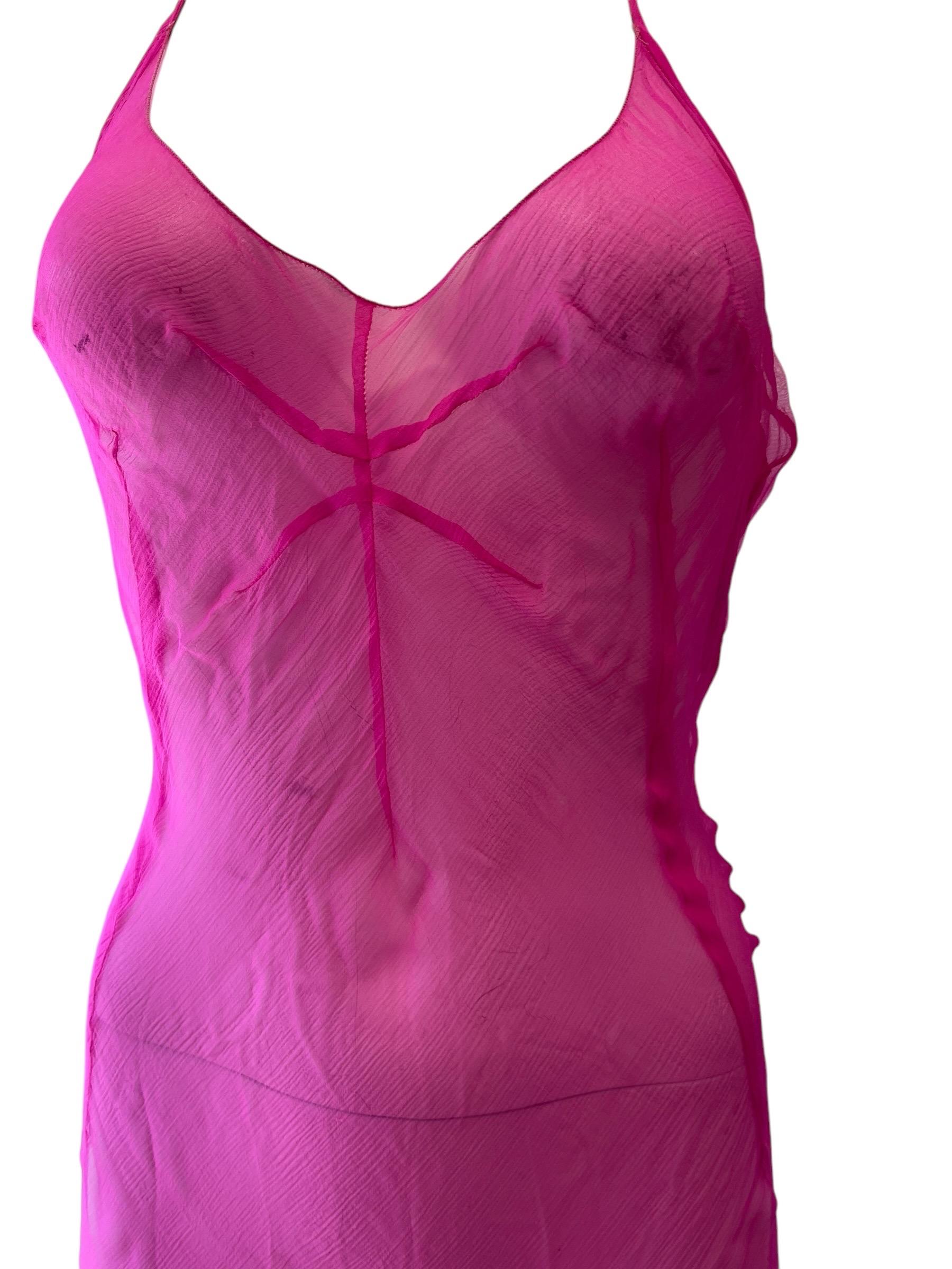F/W 2000 DOLCE & GABBANA vestido transparente rosa fuerte en Excelente estado para la venta en Austin, TX