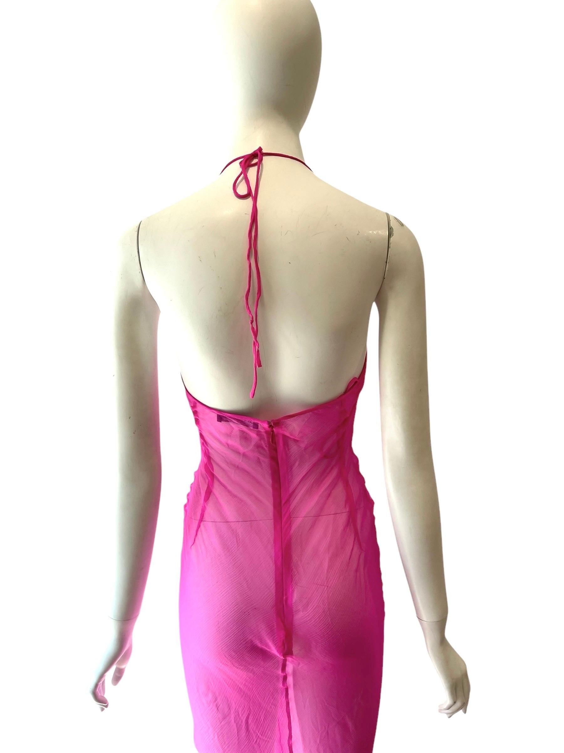 F/W 2000 DOLCE & GABBANA vestido transparente rosa fuerte en venta 1