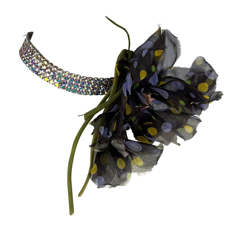 F/W 2000 Dolce and Gabbana Swarovski Rhinestone Chiffon Flower 