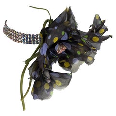 F/W 2000 Dolce & Gabbana Swarovski Rhinestone Chiffon Flower Choker Necklace