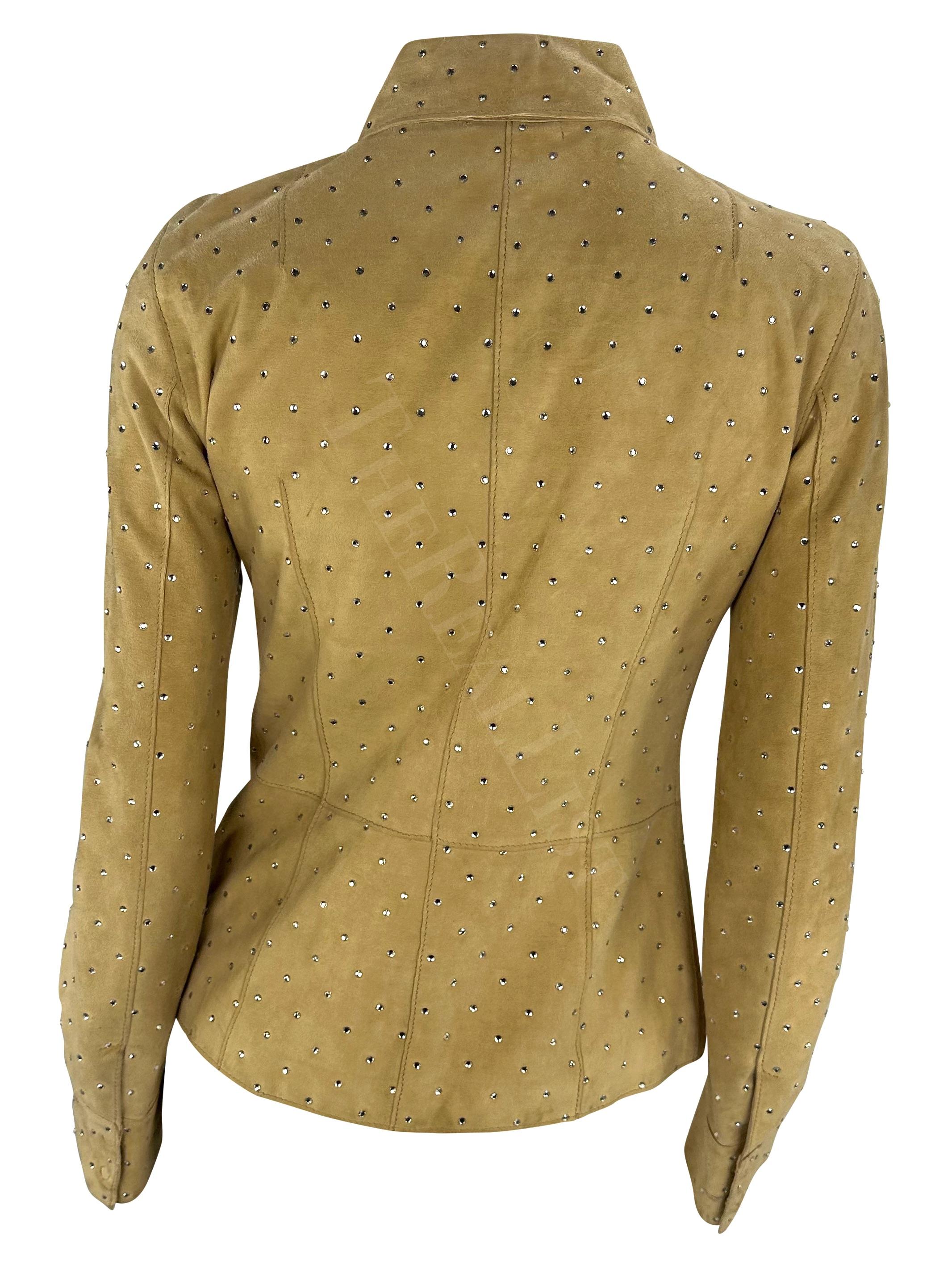Women's F/W 2000 Dolce & Gabbana Tan Suede Rhinestone Accented Shirt Jacket For Sale