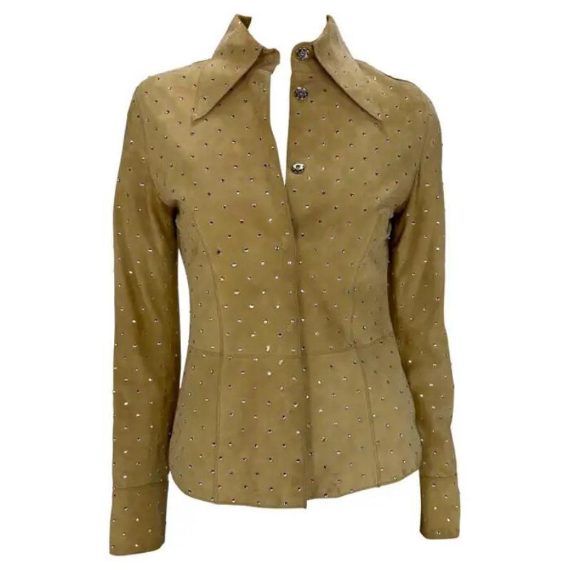 A/I 2000 Dolce & Gabbana - Giacca a camicia in pelle scamosciata con strass