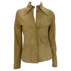 F/W 2000 Dolce & Gabbana Tan Suede Rhinestone Accented Shirt Jacket