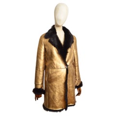 F/W 2000 Donatella Versace Gold Metallic Lamé Shearling Sheepskin Coat