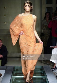 F/W 2000 Gianni Versace by Donatella Black Pleated Gown Greek Key Buckle