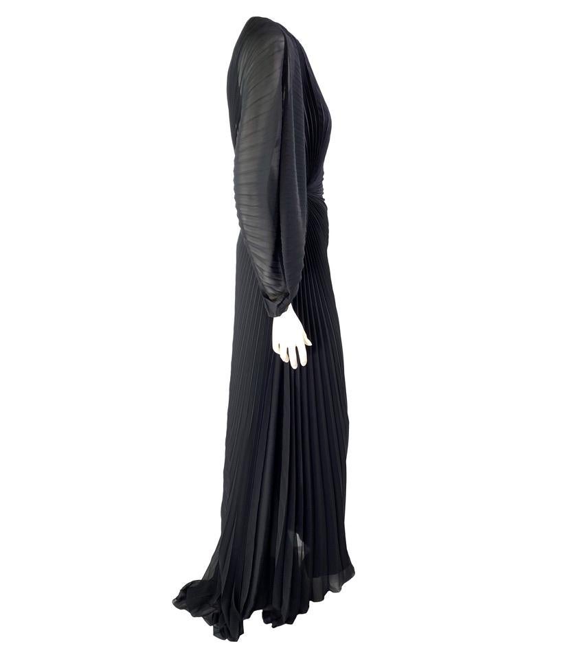 Women's F/W 2000 Gianni Versace by Donatella Black Pleated Gown Greek Key Buckle For Sale